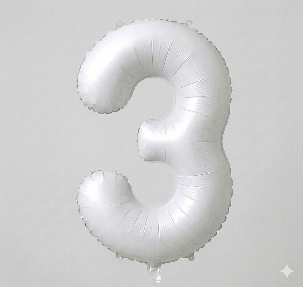 בלון ספרה 3 - לבן מט 34 אינץ׳