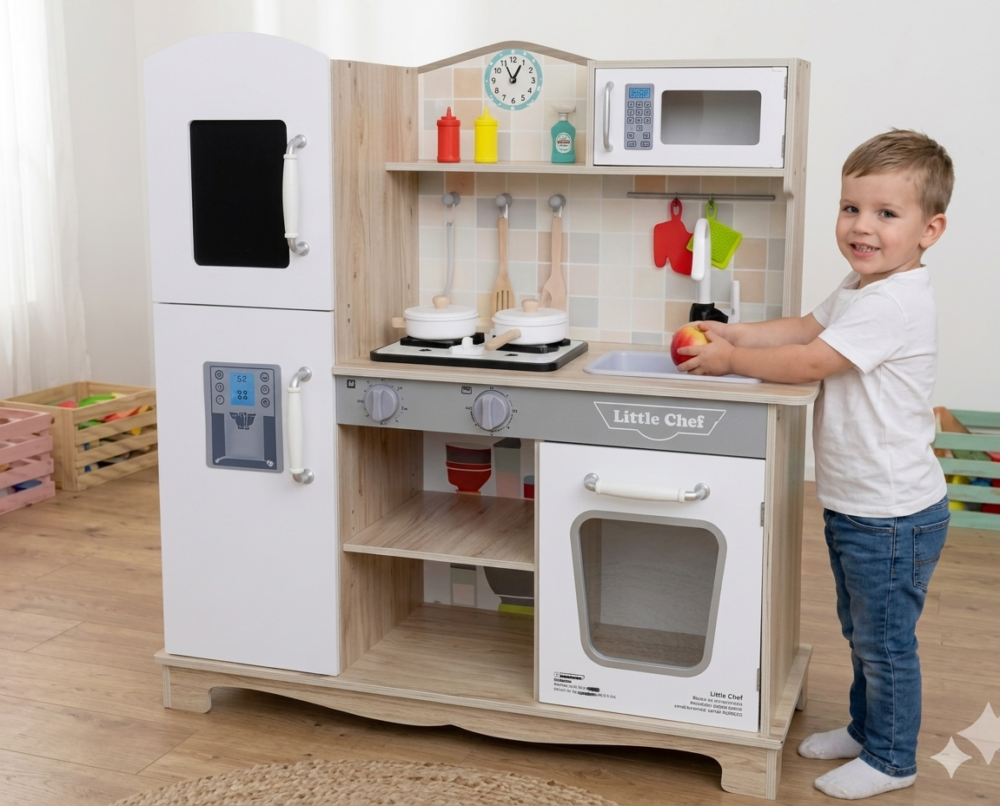 חוויית השף המושלמת: מטבח עץ חשמלי ענק ומאובזר לפעוטות